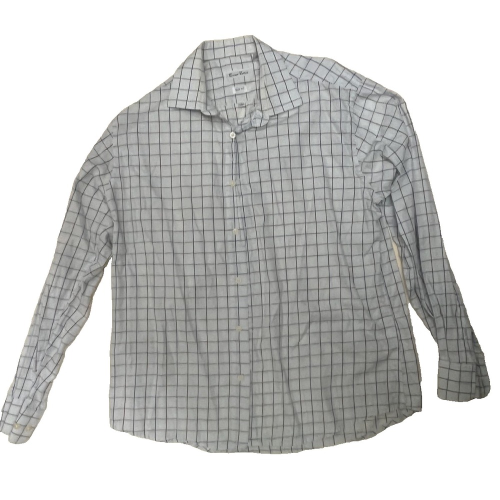 B. Bilas Men's Button Up Shirt Large Plaid Slim Fit- Medium- White plaid